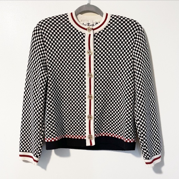 Vintage | Ami Knits | Checkered Button Front Knit Cardigan - Picture 2 of 8